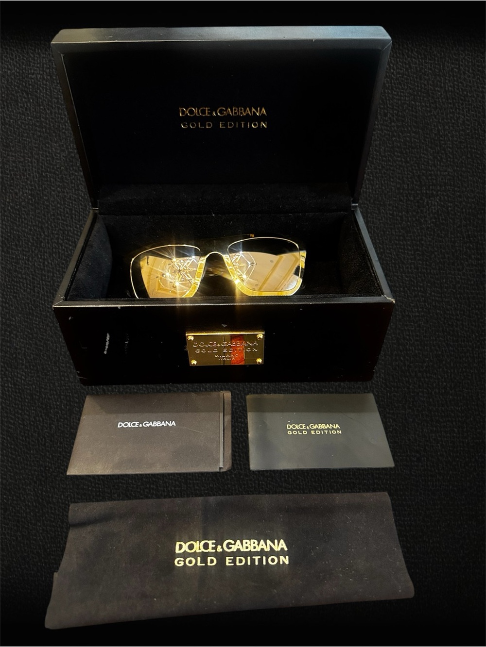 Dolce & Gabbana Gold Edition 18K Gold Plated Aviator Sunglasses w/ Box